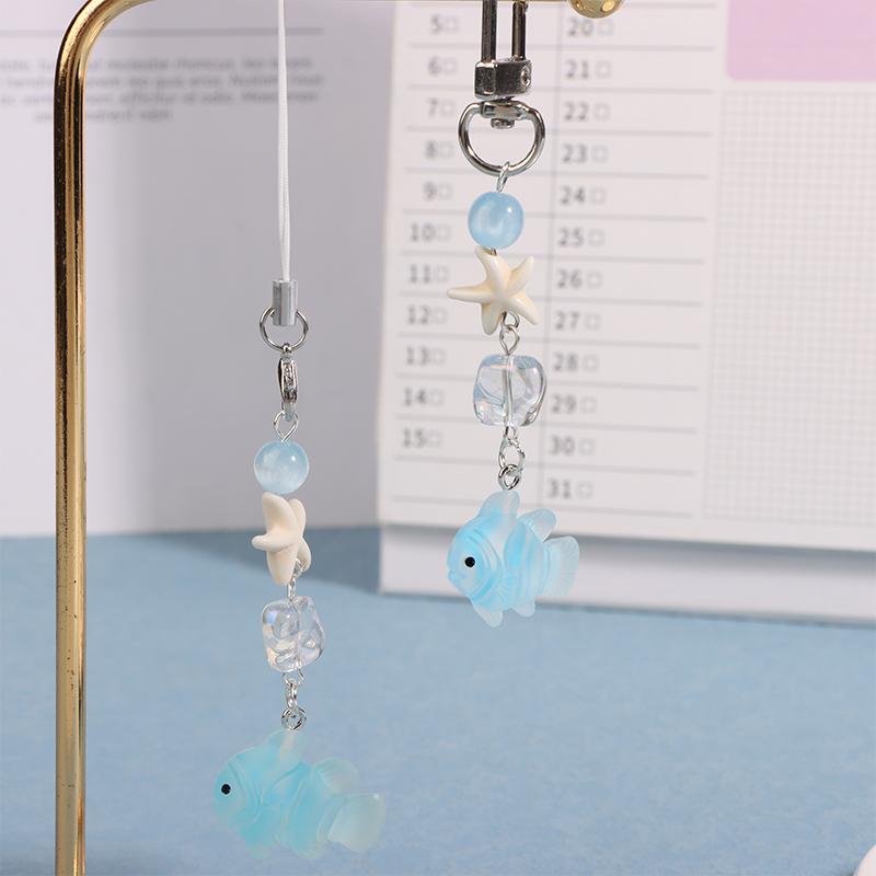 Y2K Blue Sea Fish Starfish Phone Charms Pendant Cute Bead Handmade Sweet Girl Keychain For Bag Camera Hanging