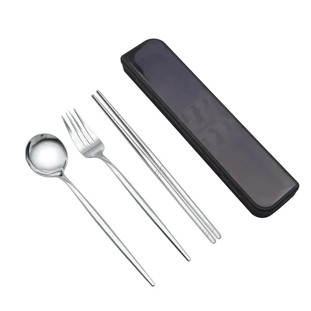 New Spoon Fork Chopsticks Set Storage Box Tableware Coffee Snack Fruit Dessert Portable Spoon Fork Chopstick Set Stainless Steel