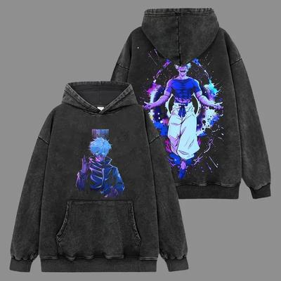 Anime Jujutsu Kaisen Gojo Satoru Print Hooded Men Women Hoodies Cotton Pullover Retro Washed Sweatshirt Harajuku Male Streetwear