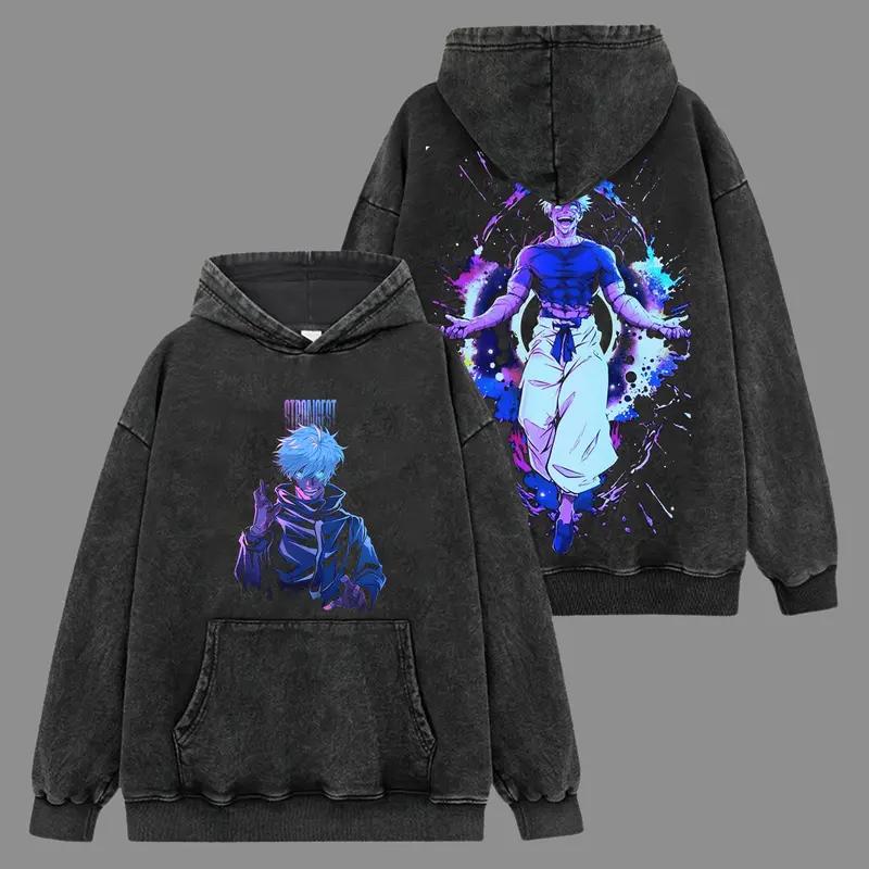 

Аниме Магическая битва Годжо Сатору Принт Толстовка с капюшоном Мужская Женская Хлопковая Толстовка Пуловер Ретро Выстиранная Толстовка Харадзюку Мужская Уличная одежда M чёрный