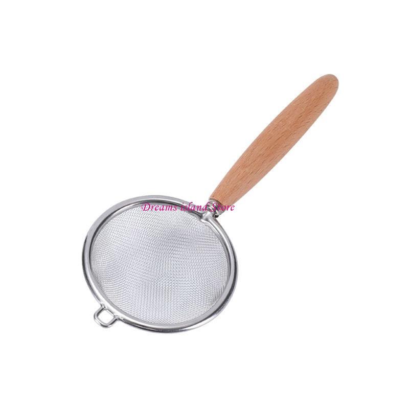 Stainless Steel Colander with Wooden Handle Hanging Ear Sieve Sifter Strainer HX6C