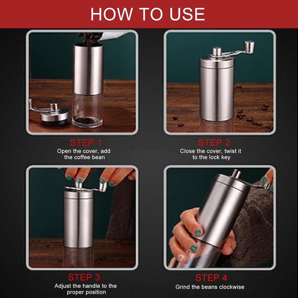 Grinder, Coffee Bean Grinder with Adjustable Settings, Stainless Steel Hand Coffee Mill, Coffee Grinder Manual for