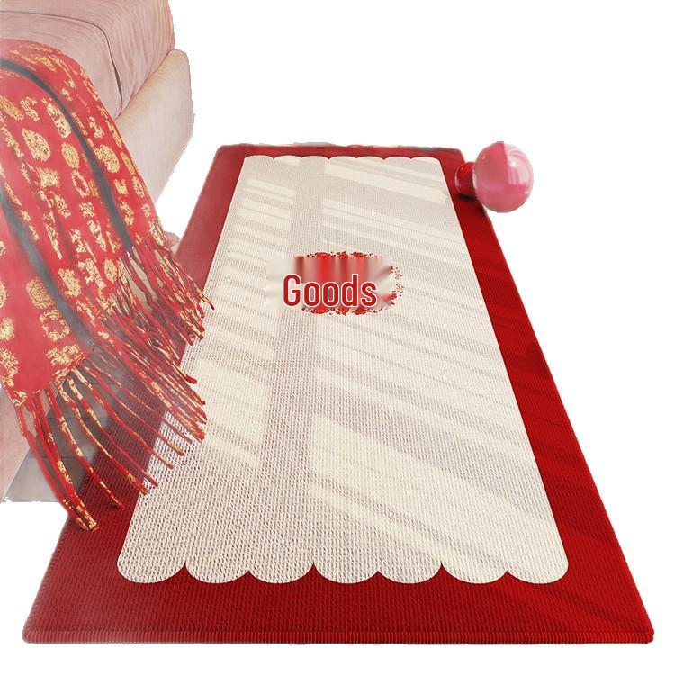 Festive Red Velvet Wedding Bedside Rug - Elegant Chinese-Inspired Bedroom Carpet for Wedding Decor