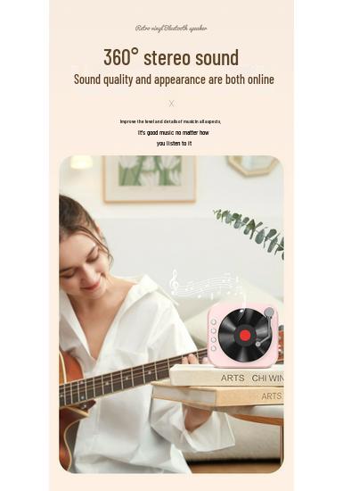 Creative Retro Vinyl Record Player: Portable Bluetooth 5.3 Speaker for Outdoor and Desktop Use