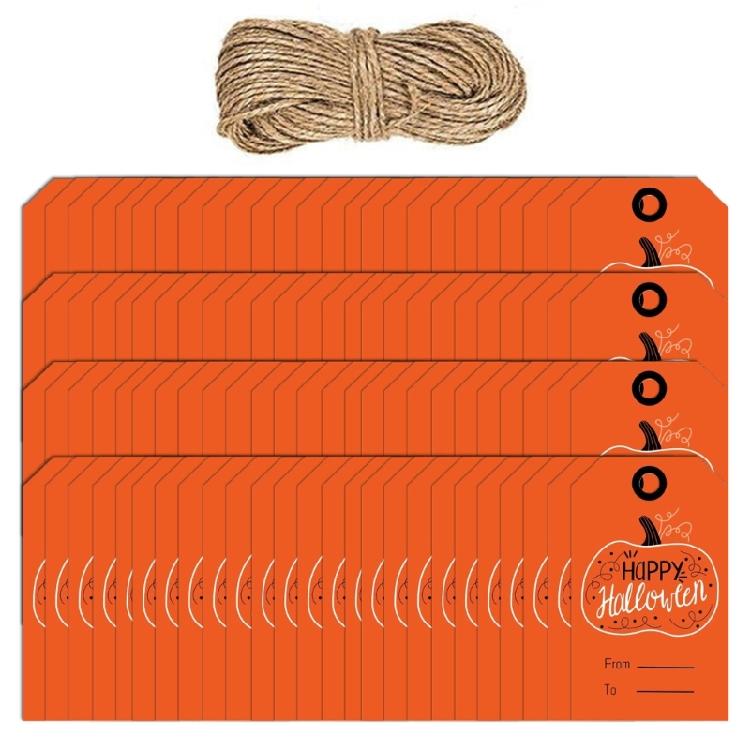 

100PCS 2x1.2inch Halloween Wrapping Labels Hanging Label with 65.61ft String for Present Box, Halloween Candy Bag