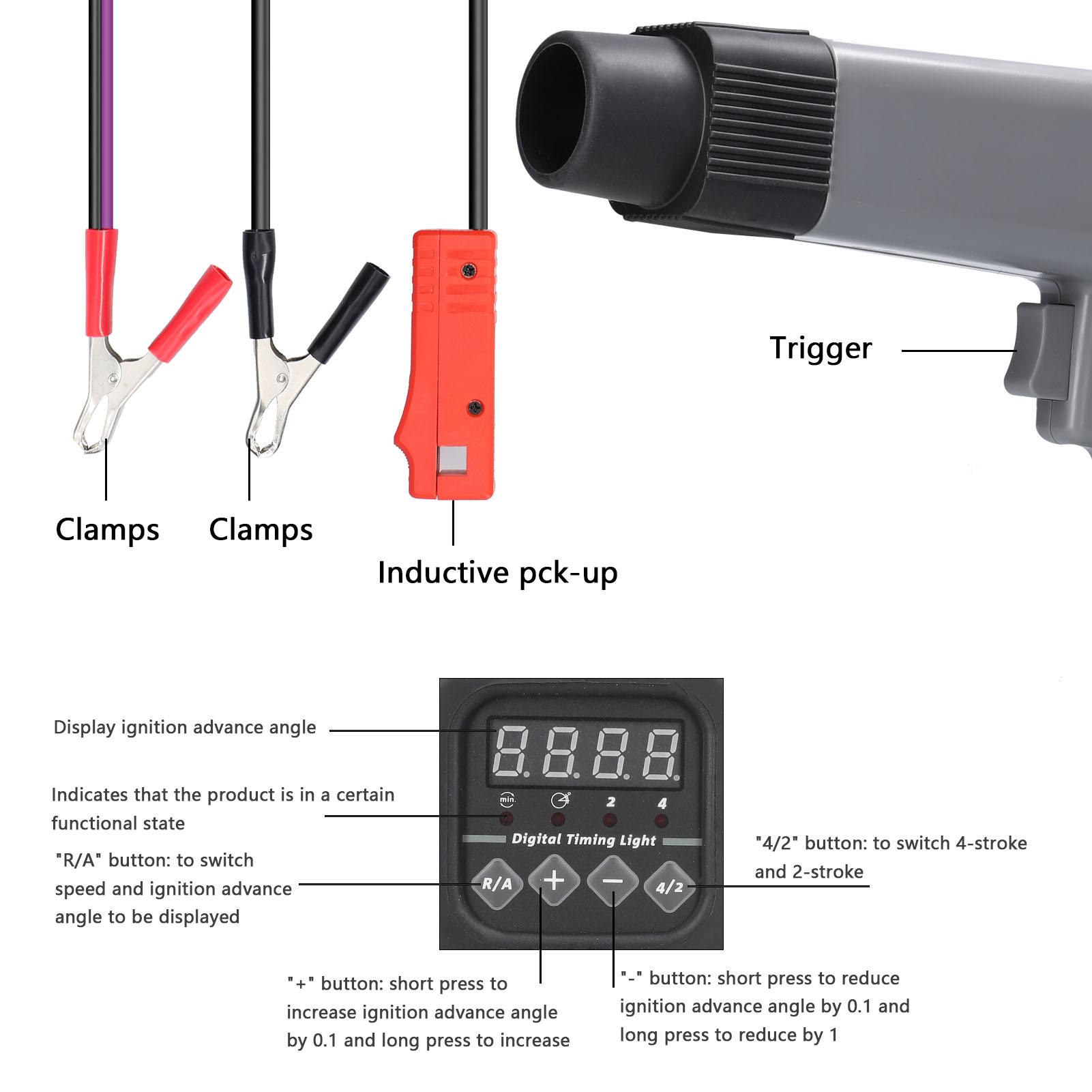

12 V Professional Digital Display Inductive Timing Light Car Motorcycle Petrol Engine Ignition Timing Strobe Lamp Detector Auto Motorcycle Detection D