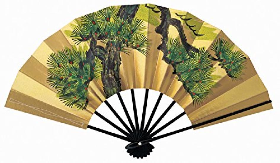 fan Mai black 9 inches and 5 minutes in Kyoto both sides of gold old pine [Includes box] fan, painted, <<Made pine, Japan>> fan, pine,