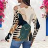 Women Plus Size Camouflage Printed Asymmetric Cutout Neck Cold Shoulder Long Sleeve Fitted Top