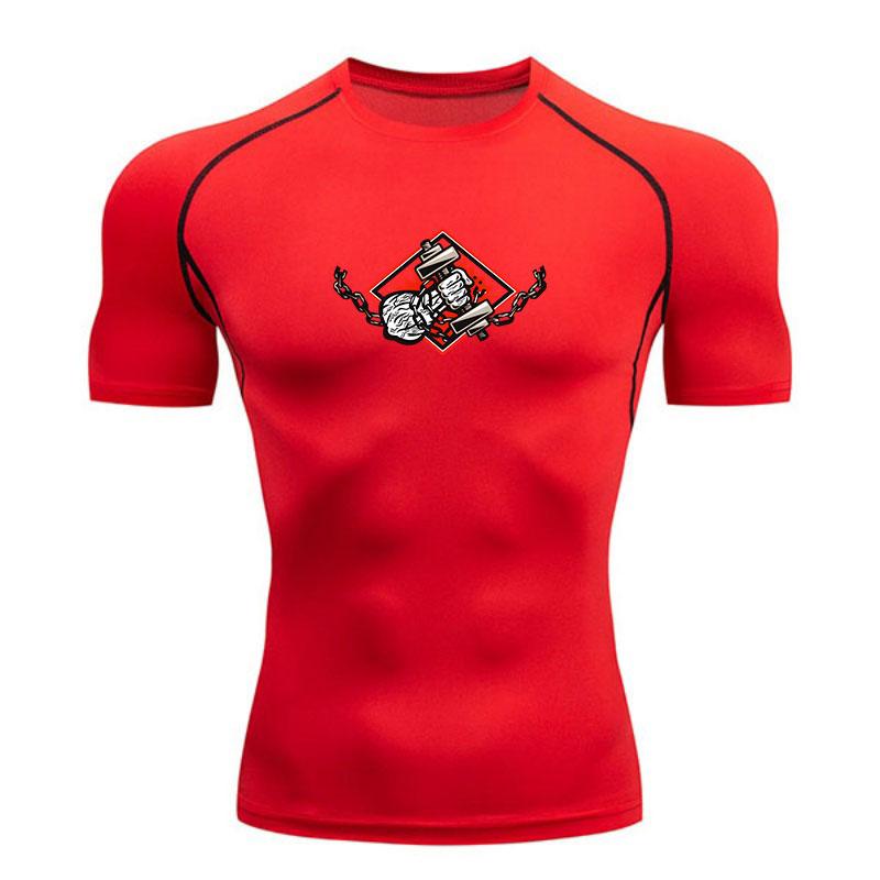 Men's Compression Workout T-Shirt, Fist Breaking Chains Prin