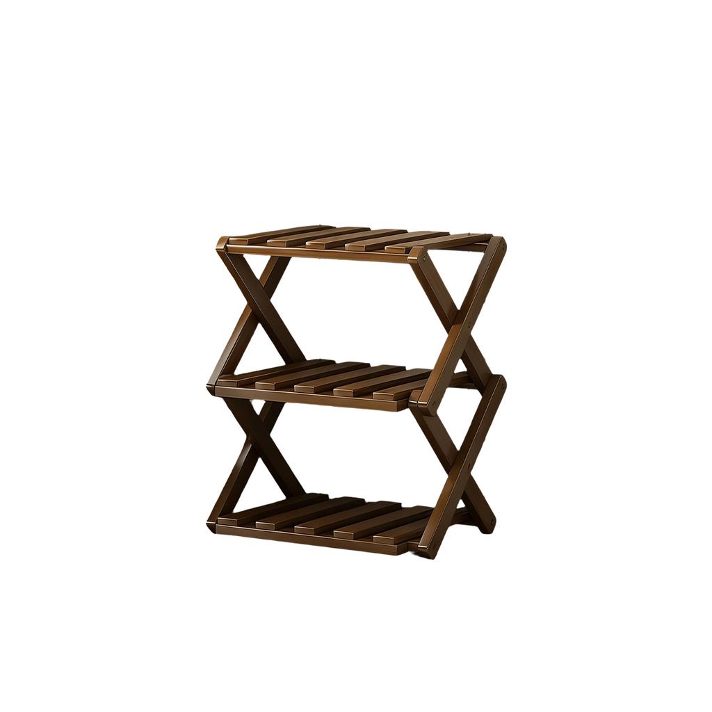 Shoe Rack Organizer,  Natural Or Tea Color, No-Tool Assembly, Foldable Storage Shelf