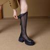 Hot Selling 2025 Summer Long Tube Boots Women New Black Mesh Thick Heel Hollowed Boots Elegant Height Increasing Women's Shoes