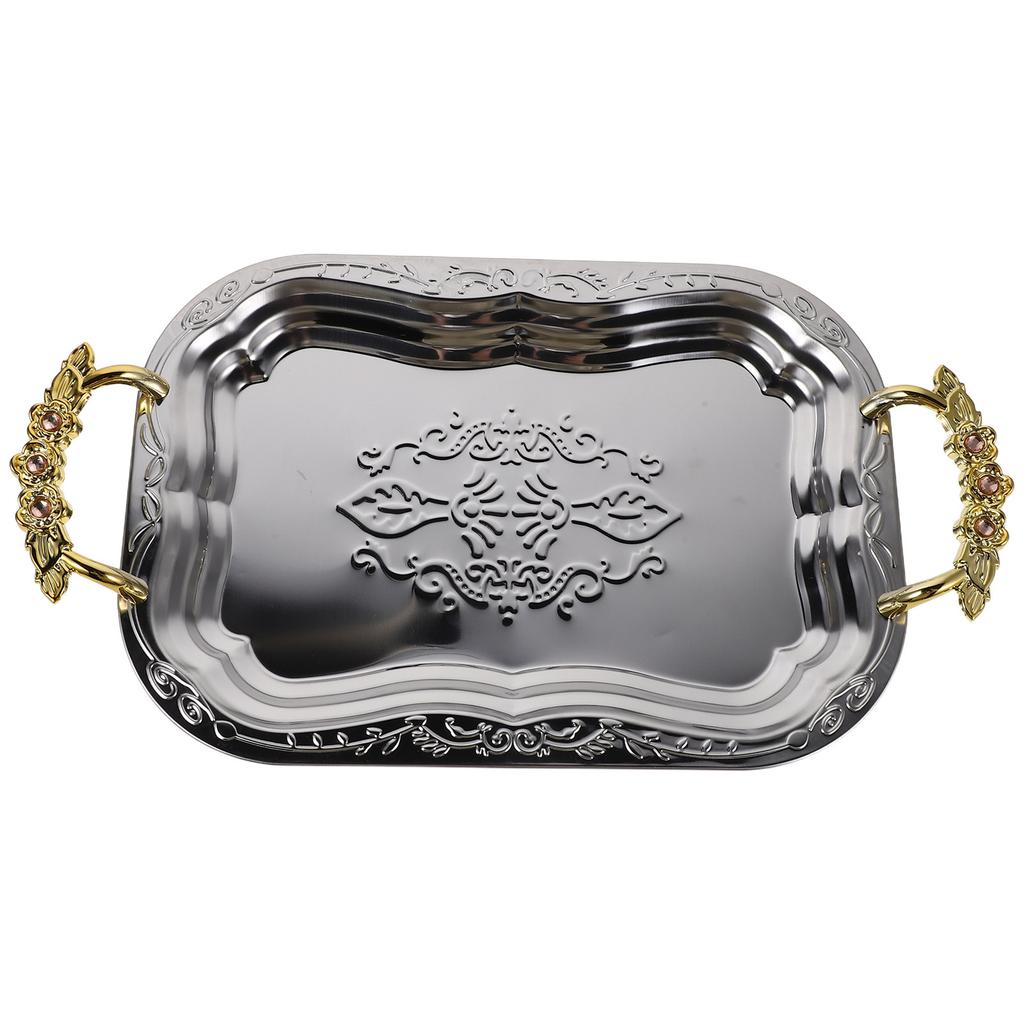 35cm Edelstahl geprägtes Serviertablett Rechteckig Vintage Französischer Stil für Couchtisch Buffet Desserttablett Snack Server