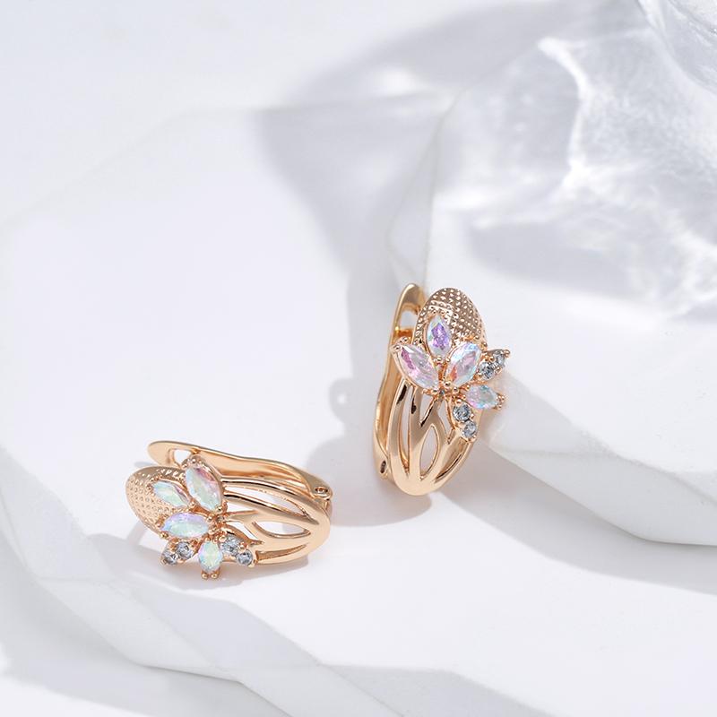 Fashion Colorful Natural Zircon Women Earrings  Gold Color Banquet Flower Earrings Statement Jewelry Crystal Gift