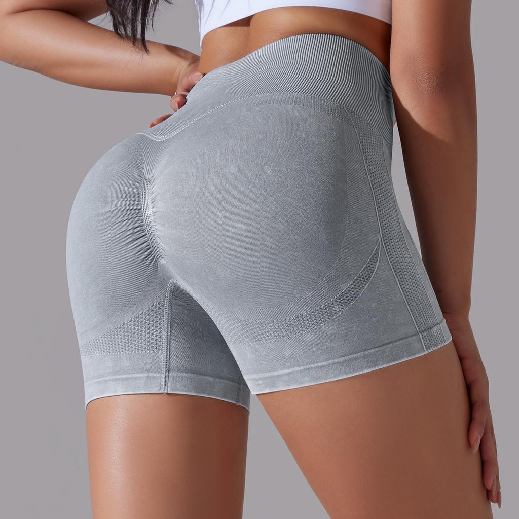 Seamless Water Washed Sports Yoga High Waist And Hip Lifting Shorts Without T-Line, High Elasticity Running Peach Hip Shorts For Women