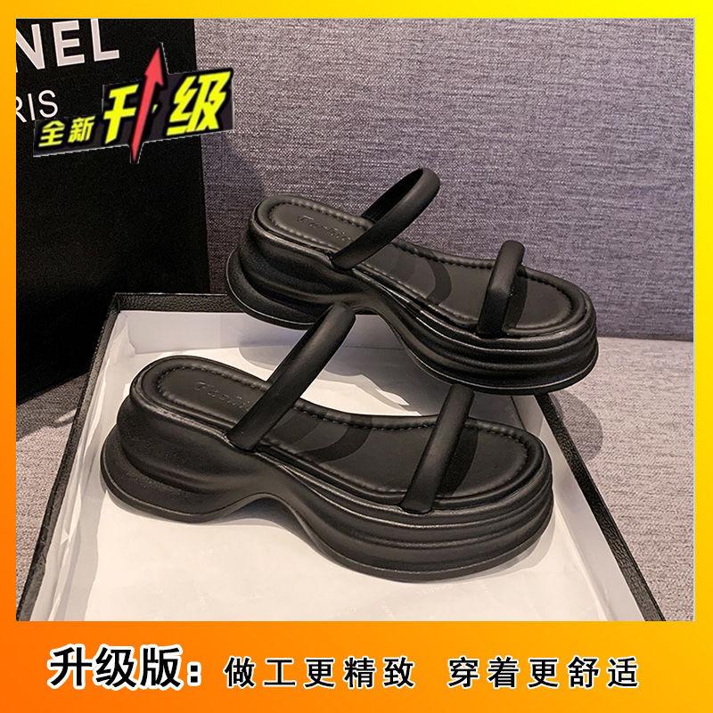 Thick-soled heightening casual not tired foot slippers 2025 summer new fashion versatile one-word belt sandals women