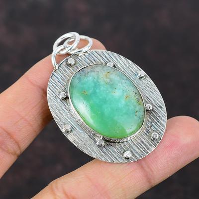 Chrysopras Anhänger 925 Sterling Silber Anhänger Echter Edelstein Schmuck Handgefertigter Anhänger Chrysopras Schmuck Geschenk für Frau Frauen Anhänger