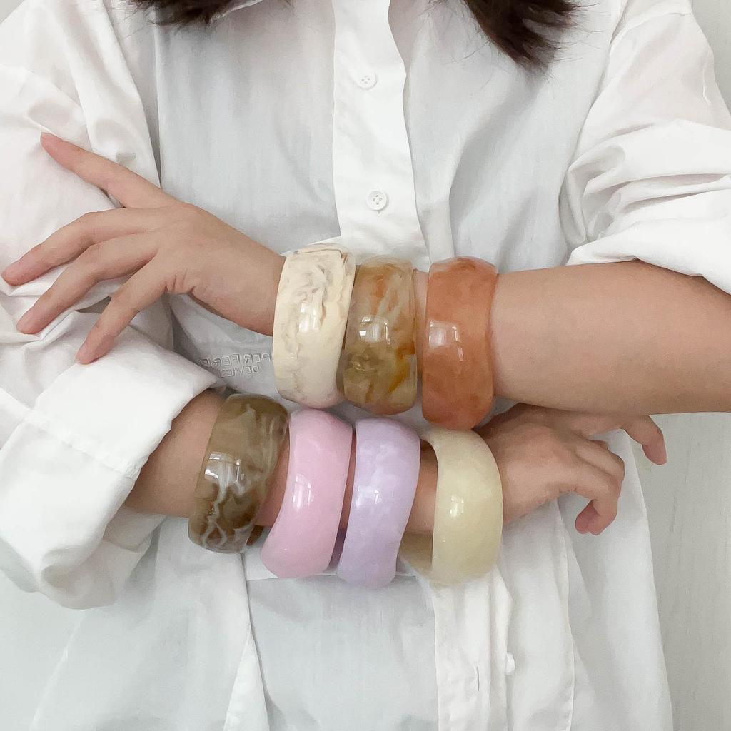 Ombre Resin Bangle: Wide Irregular Design, Vintage Minimalist Style