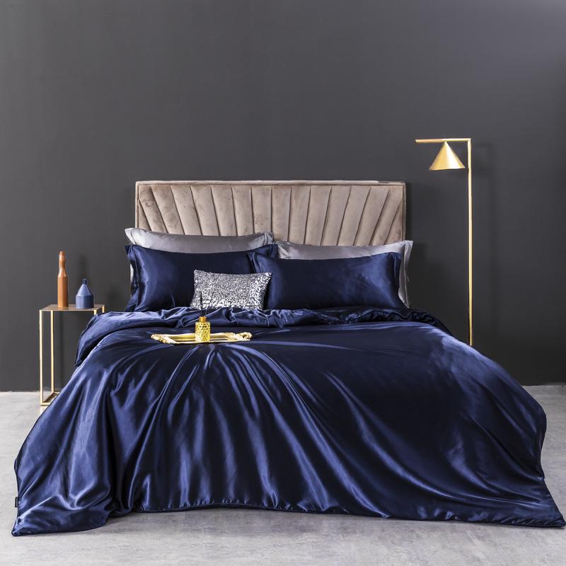 Imitation Silk 4-Piece Bedding Set: Duvet Cover, Fitted Sheet, Smooth Ice Silk Feel