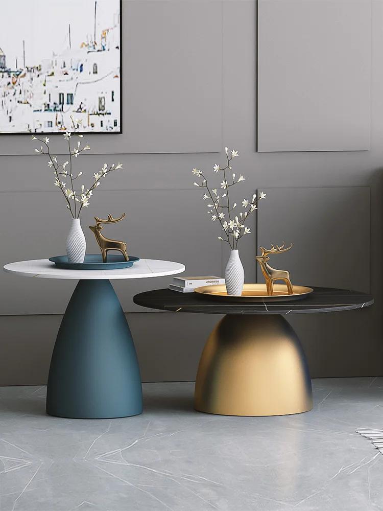 Light Luxury Rock Board Coffee Table Creative Living Room Furniture Sofa Round Side Table Nordic Small Apartment Round Table