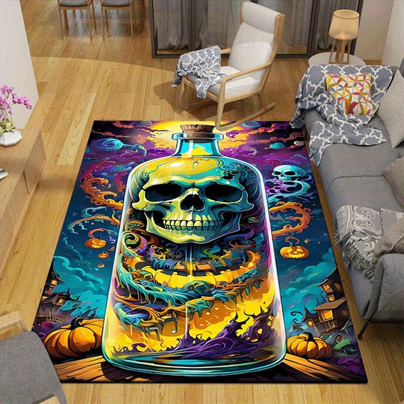 1pc Skull in a bottle Design Indoor Area Rug - Soft, Anti-Slip, and Durable Gaming Room Decor for Bedroom