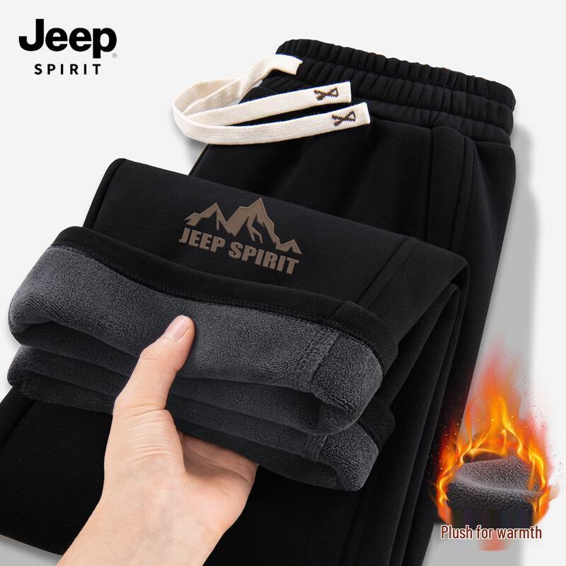 

JEEP SPIRIT Men s 2025 Autumn/Winter Plus Velvet Casual Straight Leg Sweatpants L (175)
