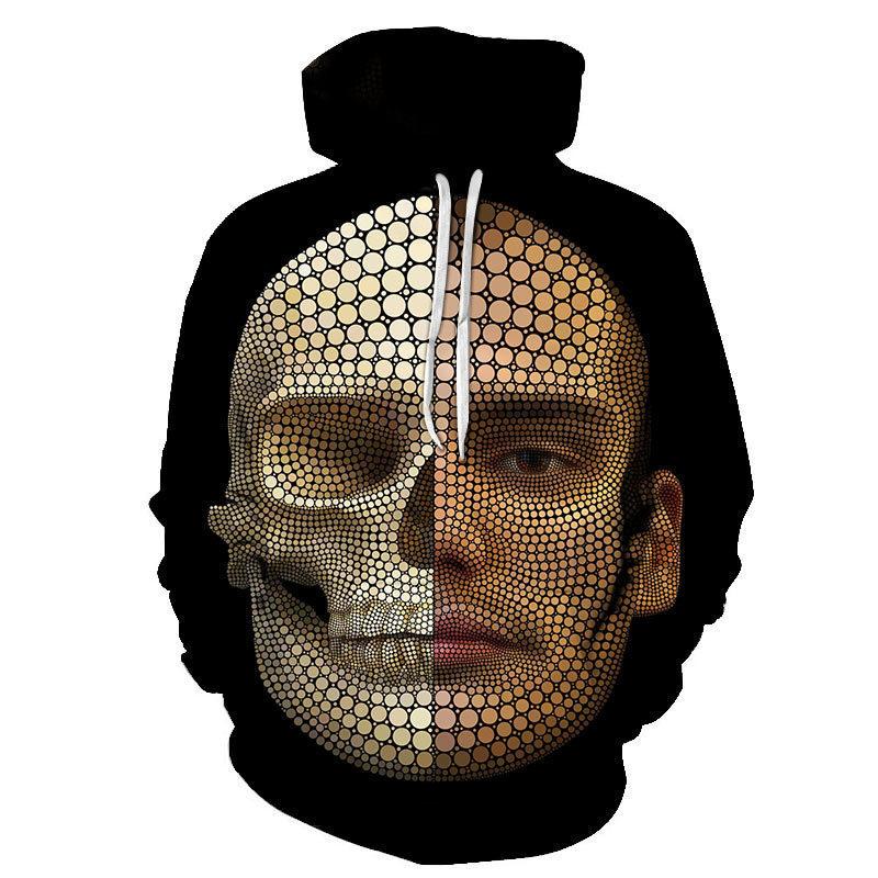 Autumn 3D Skull Printed Hoodies Fashionable Casual Sports Long Sleeved Men's Hooded Sweatshirts