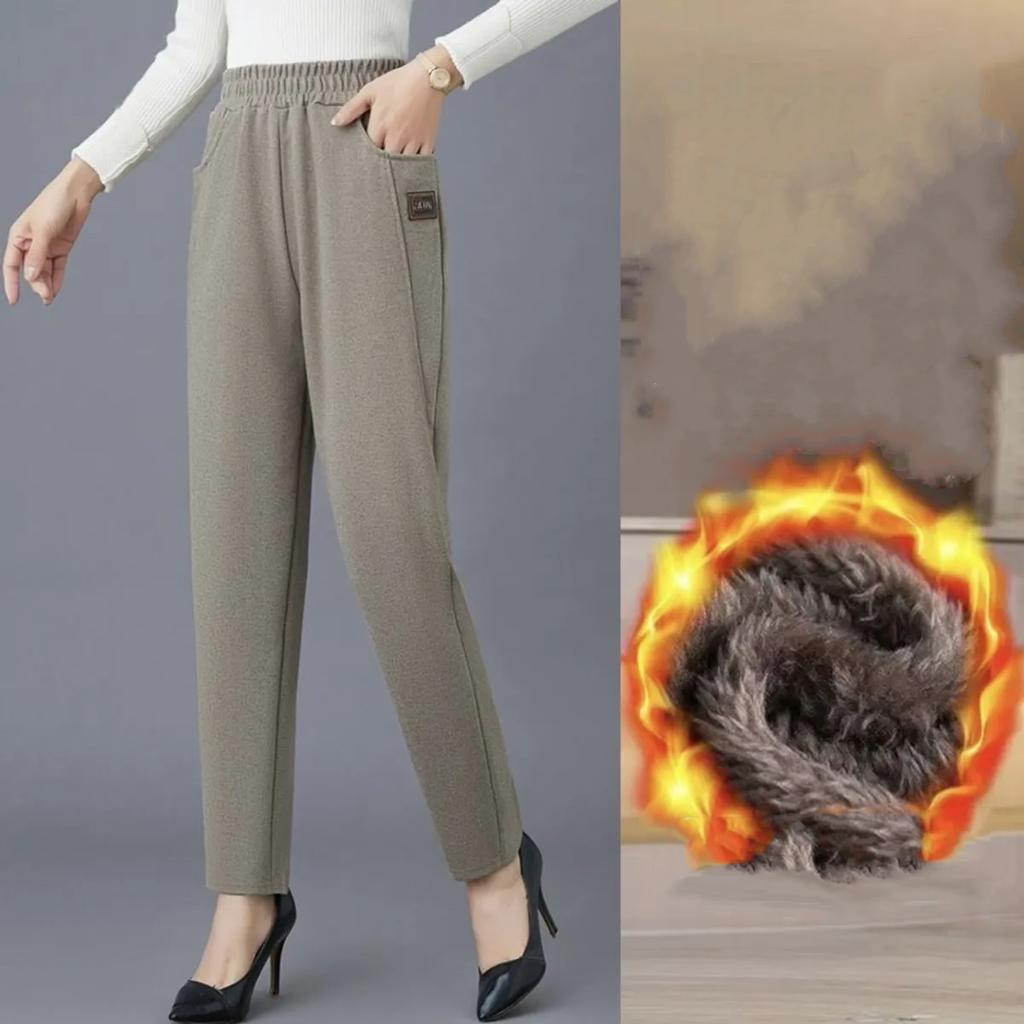 Women's Thickened Long Plush Harlan Casual Pants for Mom Autumn Winter Warm Trousers