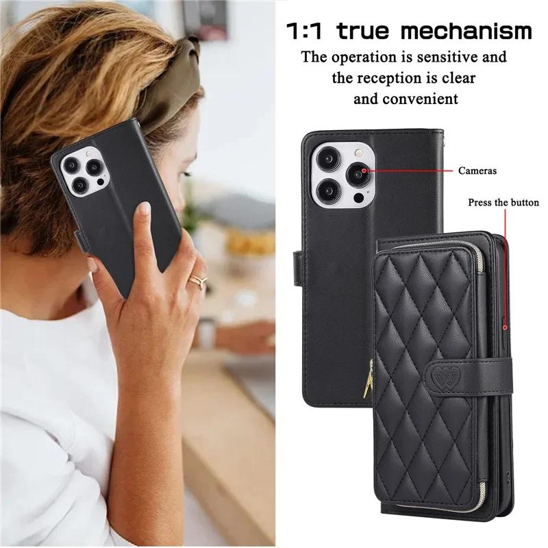 Crossbody Lanyard Zipper Leather Wallet Phone Case for iPhone 17 Air 16E 16 Pro Max 15 14 Plus 13 12 11 X XR XS Wrist Rope Cover