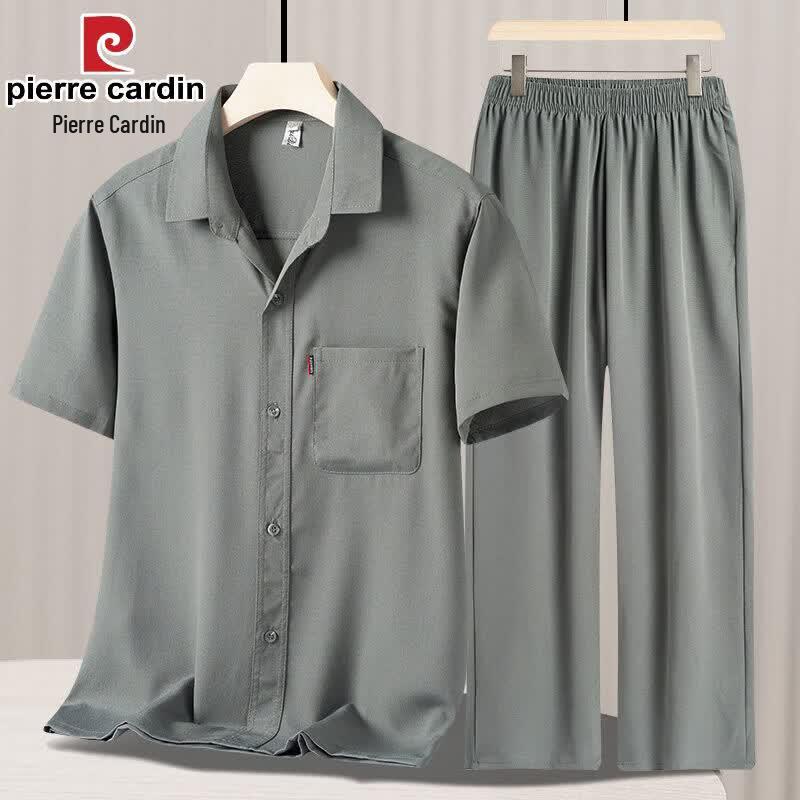 Pierre Cardin Men's Summer Ice Silk Short-Sleeve Shirt & Pants Set