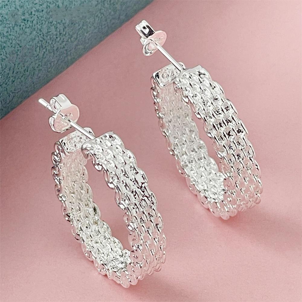 925 Sterling Silver Simple Mesh Earrings Woven Earrings Birthday Party Anniversary Gift Daily Wear
