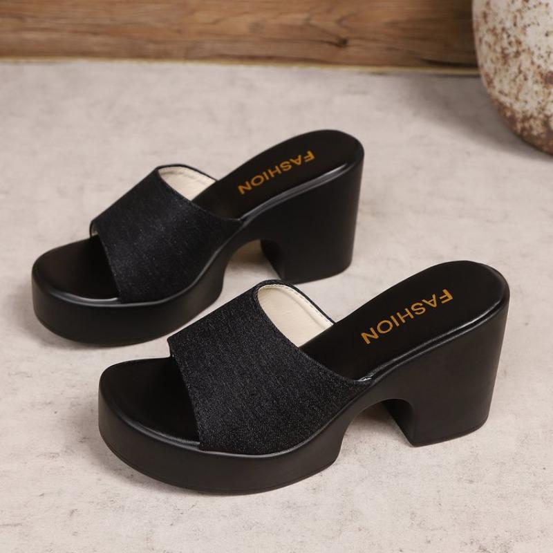 Women Slippers Summer Chunky Heel Open-Toe Sandals Fashion Casual High-heel Slippers for Women Designer Slippers Pantuflas Mujer