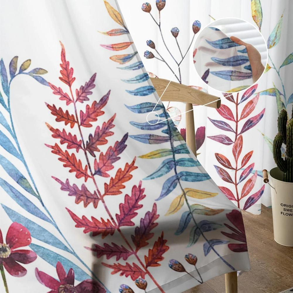 Thanksgiving Autumn Plants And Wild Flowers Sheer Curtains Home Window Opening Decor Voile Tulle Curtains For Living Room Bedroom Space Space