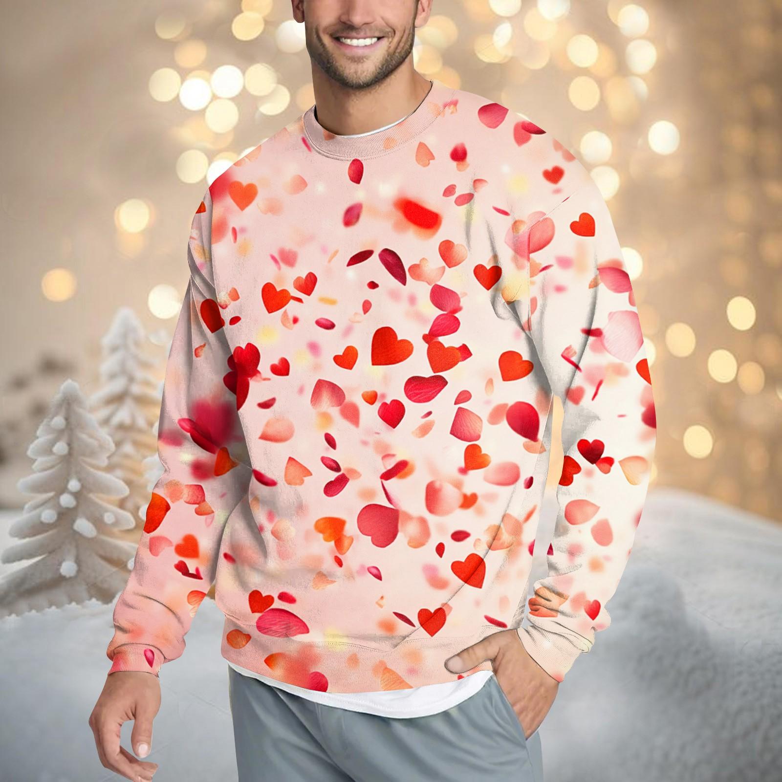Men s Casual Fashion Comfortable Valentine s Day Neck Pullover Sweatshirt Sweatshirt XL арбуз красный