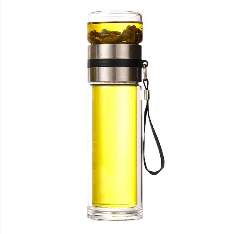 NEUE Glasflasche doppelwandig transparent Borosilikatglas Teetasse mit Henkel tragbar unabhängiges Tee-Lager Gefäß