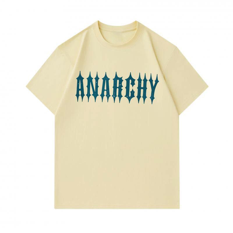 Men's 100% Cotton Crew Neck Short Sleeve T-Shirt, Casual Anarchy Spiky Gothic Text Print Breathable Soft Summer Everyday Tee for Daily Wear