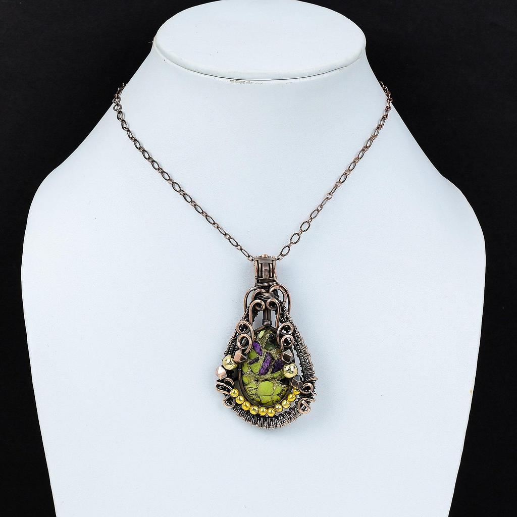 Copper Stichtite 999 Copper Wire Wrapped Pendant, Handmade Gemstone Pendant Jewelry, Gifts For Wife Brand New Pendant