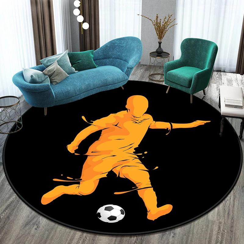 Fußball Fußballfeld Bedruckter Runder Teppich für Wohnzimmer Matte für Kinder Bodenteppich Yogamatte Schlafzimmer E-Sport Stuhl Rutschfeste Matten