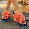 Fashion Comemore Flower Decor Wedge Flip Flops Women 2025 Summer Rainbow Thick Bottom Beach Slippers Woman Light Platform Slides Sandals