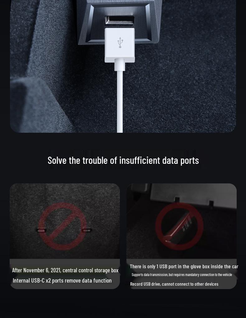 USB Hub Adapter for Tesla Model 3/Y Glove Box and Center Console Expansion