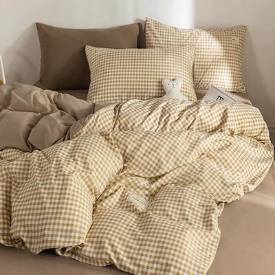Japanese Grid Printed Washed Bedding Set Skin-Friendly Breathable Quilt Cover Sets for All Seasons Queen King Size Bedclothes
