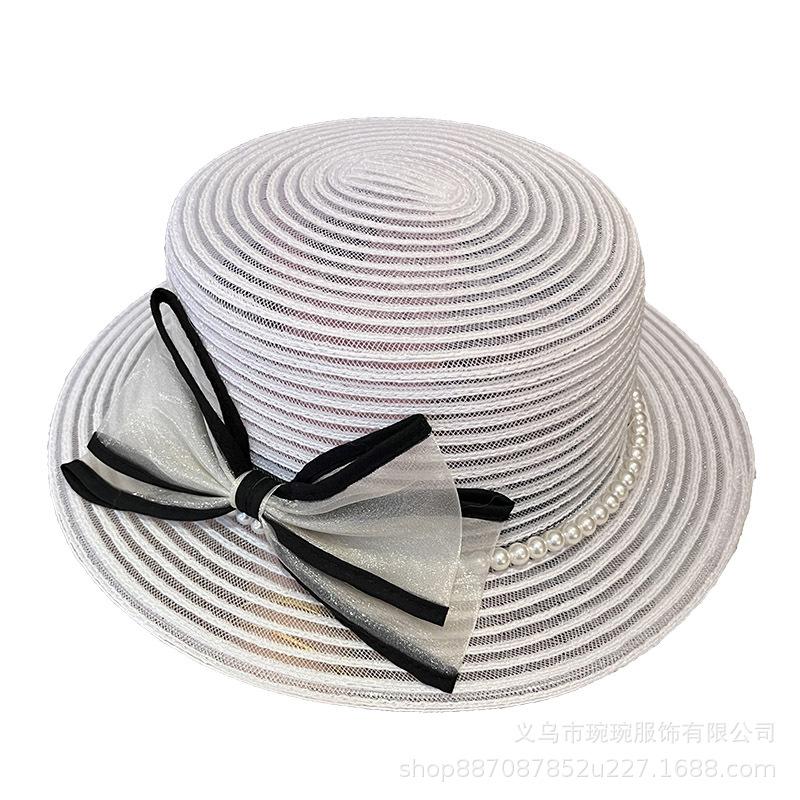 Spring and summer cute bow princess beach mesh hat women's flat edge sunshade sunscreen breathable seaside top hat