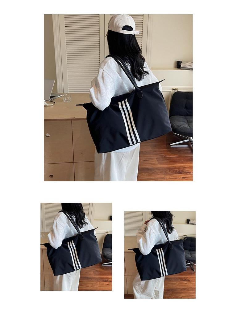 2025 Women's Sporty Korean Striped Minimalist Tote Bag - Large Capacity, Versatile for Travel & Casual Use