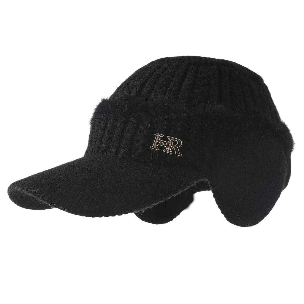 Autumn and Winter Knitted Empty Top Hat, Letter Plush Duck Tongue Wool Hat, Women's Outdoor Cycling Windproof Ear Hat