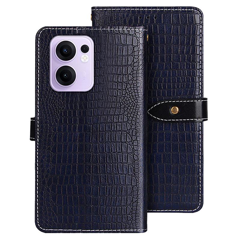 

For Oppo Reno13 F 5G Case Wallet Crocodile Texture Genuine Cow Leather Phone Cover Blue