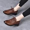 Small leather shoes women's autumn new first-layer cowhide lace-up polished retro flat-soled single shoes four-season shoes
