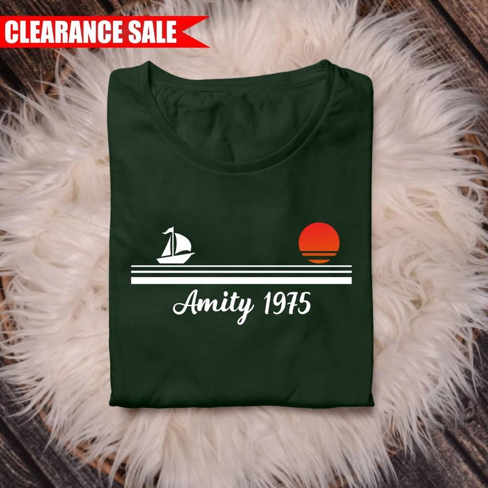 

Amity 1975 Island T Shirt Printed Jaws Retro Short Sleeve Unisex Adults Tee Top 4XL
