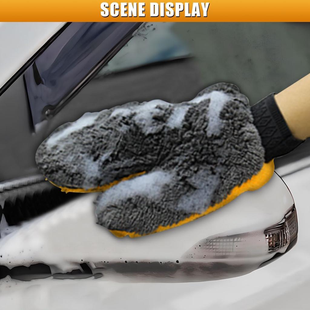 2PCS Car Wash Mitt, Coral Fleece Microfiber Dusting Mitt with Thumb, No Scratch No Lint Cleaning Glove with Elastic Wrist Cuff, Reble Car Washing and