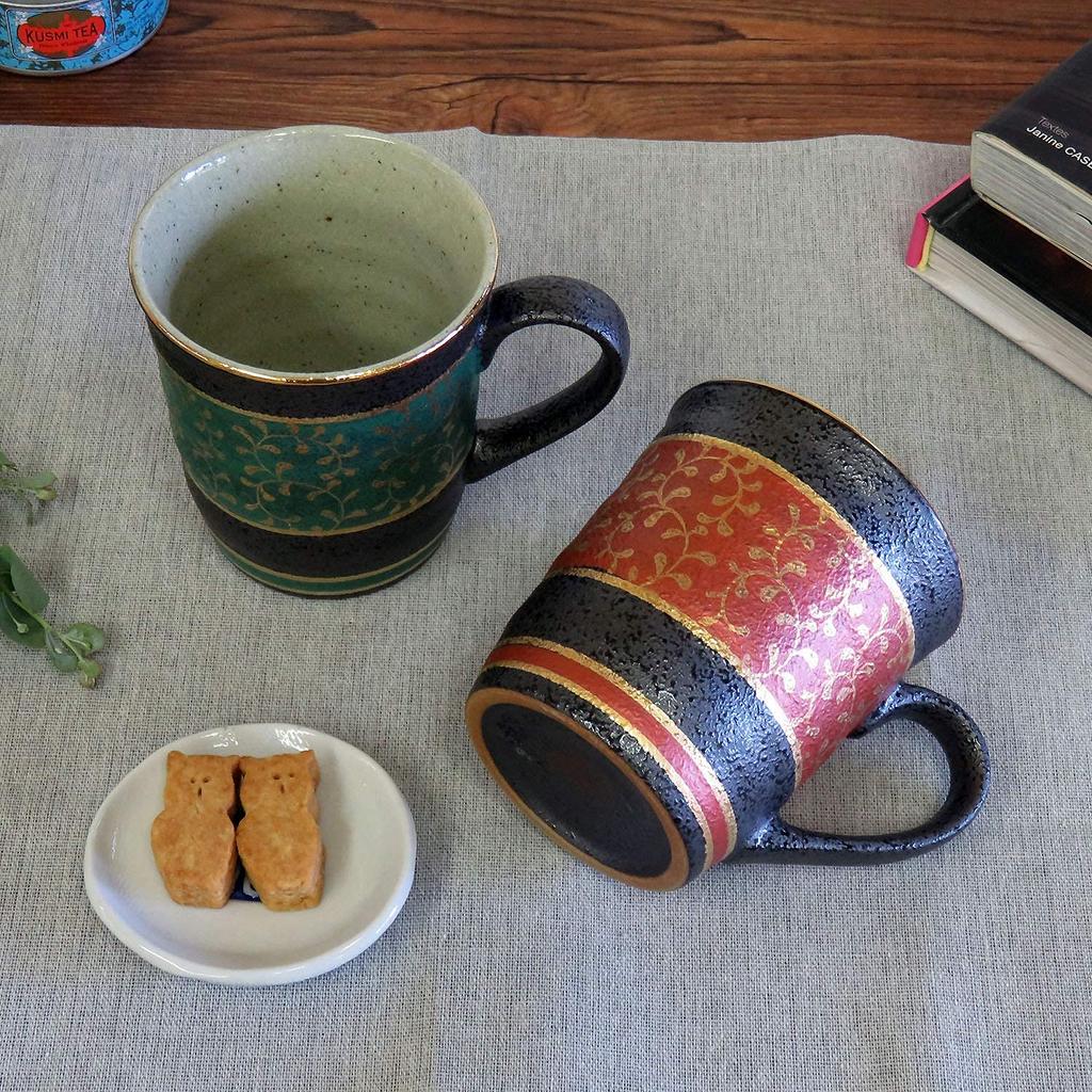 Kutani Ware Pottery Pair Mug Gold Arabesque AK5-0886