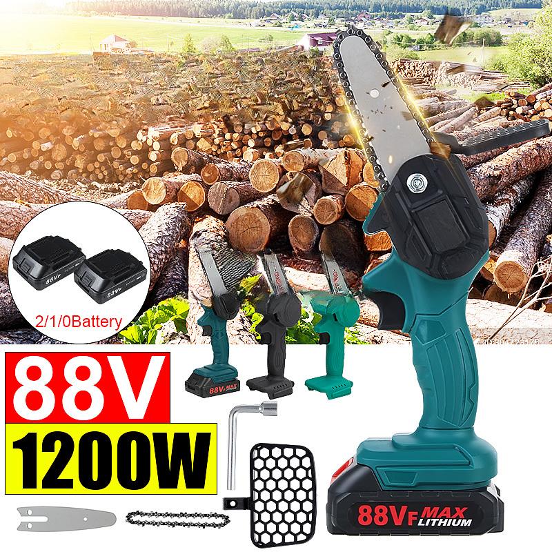 Electric Chain Saw Lithium Battery 88V Mini Pruning One-handed Garden Tool With Chain Saws Rechargeable Woodworking Tool 800W