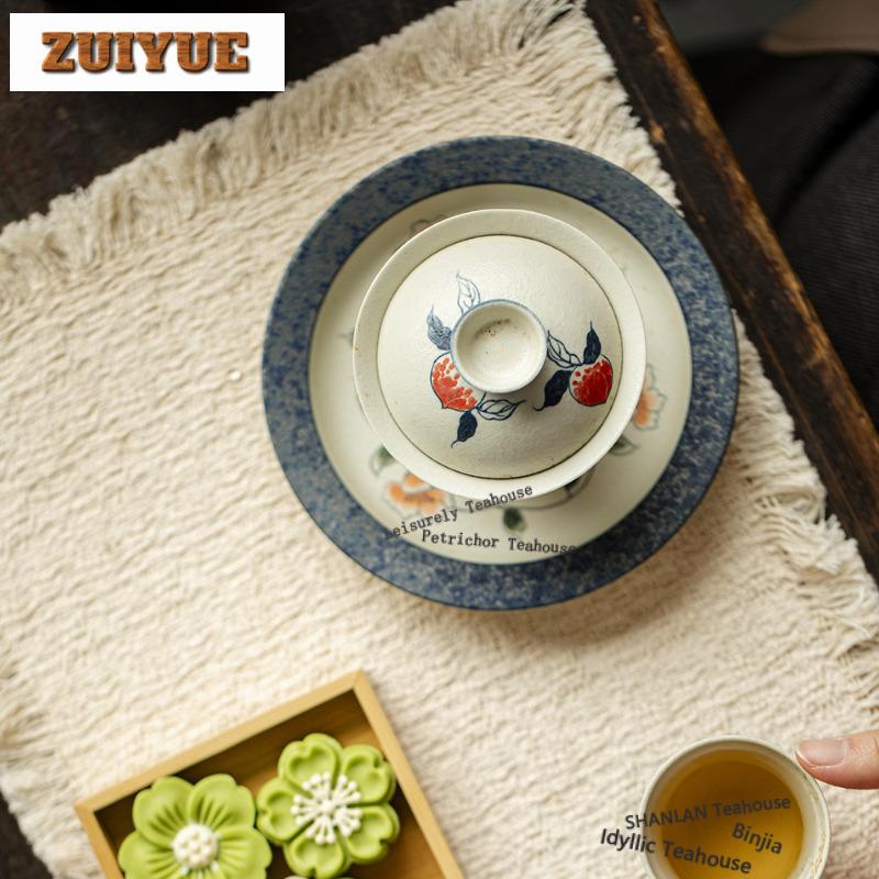 150ml Hand-painted Peach Gaiwan Creative Tea Tureen Household Tea Bowl With Lid Kit Tea Maker Cover Bowl Tea Items Decoration